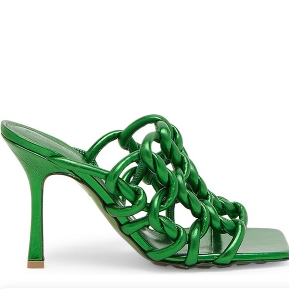 Bottega Veneta Shoes - Bottega Veneta Stretch Sandals Knotted Leather Green Metallic Women EU 39/US 9